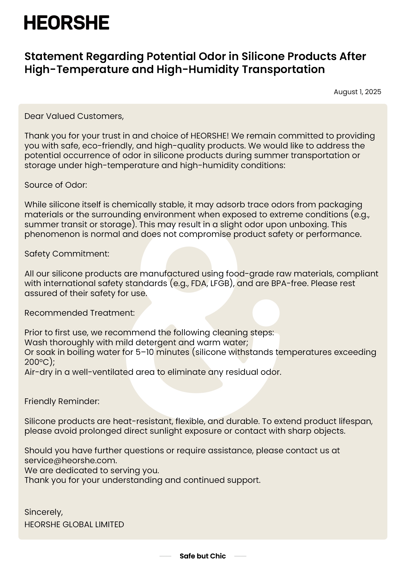 Statement Regarding Potential Odor in Silicone Products